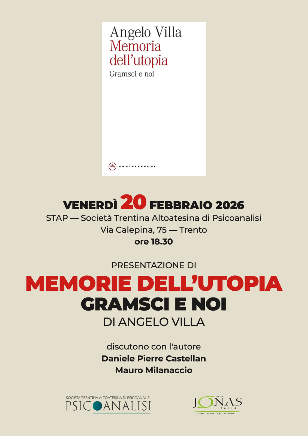 Presentazione di "Memorie dell’utopia. Gramsci e noi “ di Angelo Villa